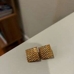 Vintage Monet Gold Textured Square Clip-On Earrings